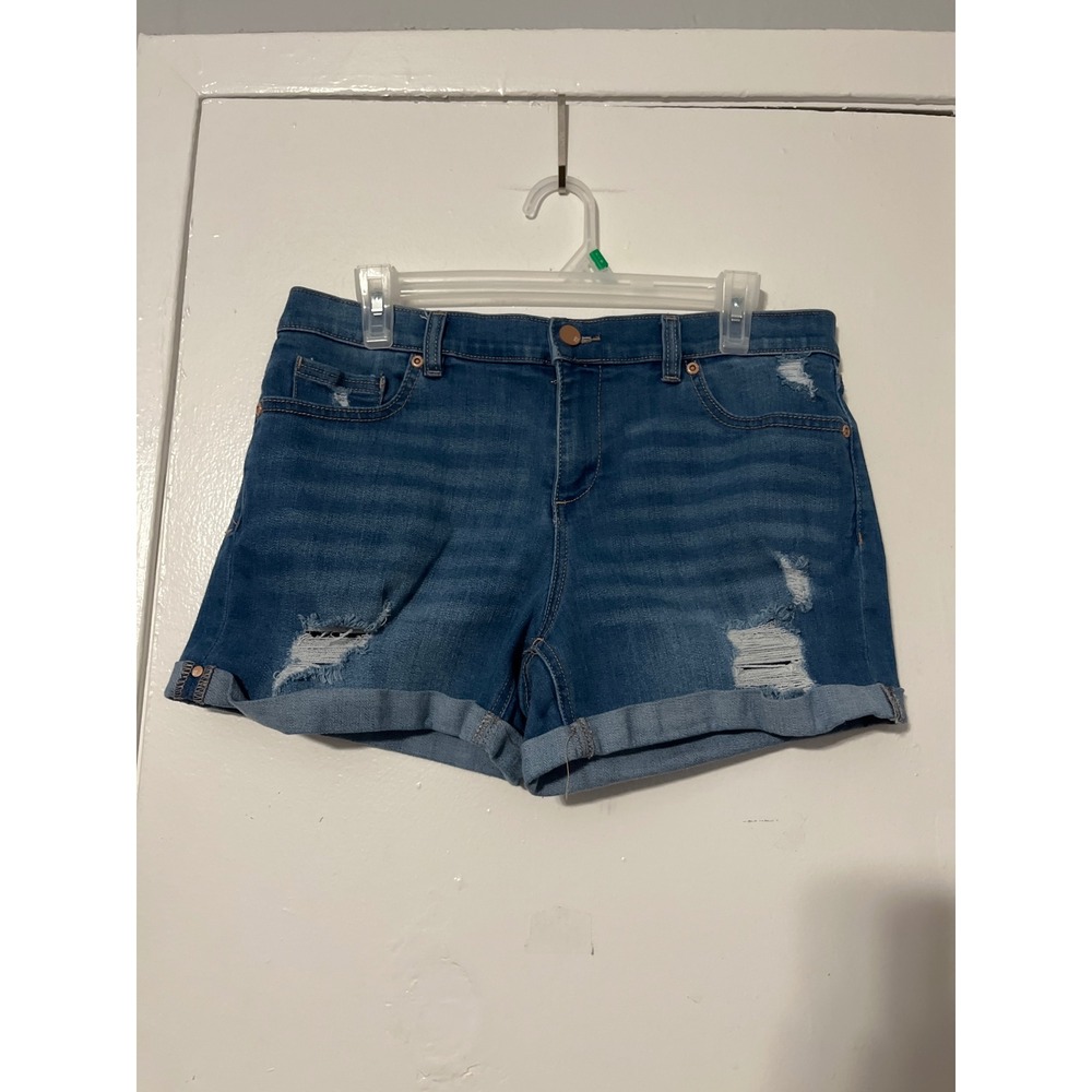 Soho New York & Company Womens Distressed Denim Shorts Medium Wash Blue Size 10